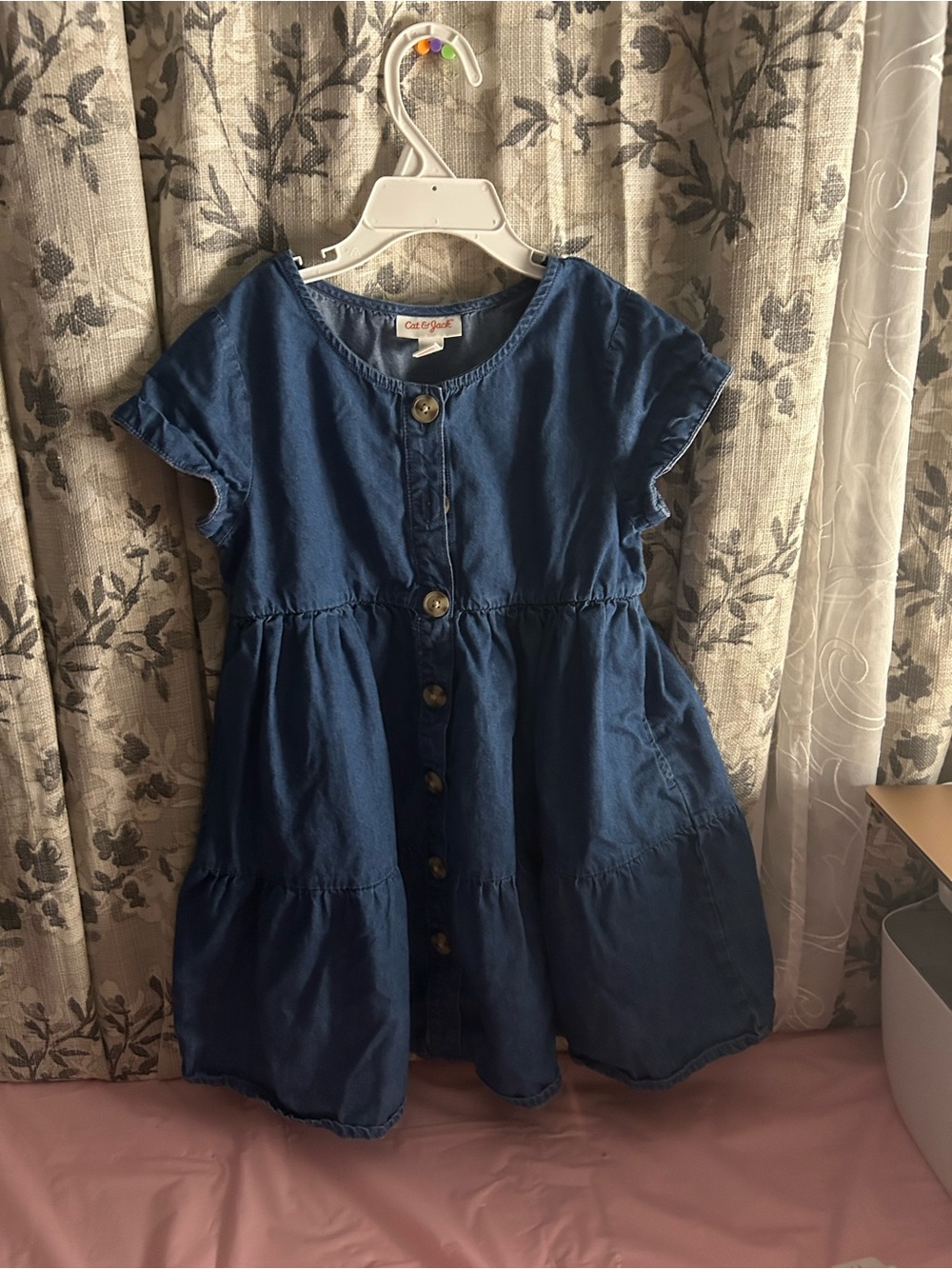 Cat & Jack Girls' Denim Blue Button-Front Tiered Dress